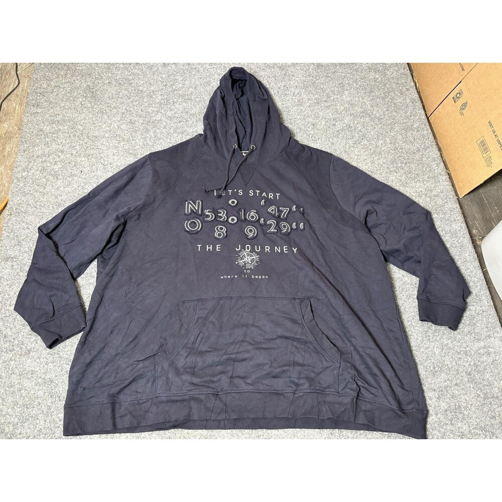 Ulla Popken Hoodie Mens 5XL Blue Graphic Nautical Journey Kangaroo Pullover